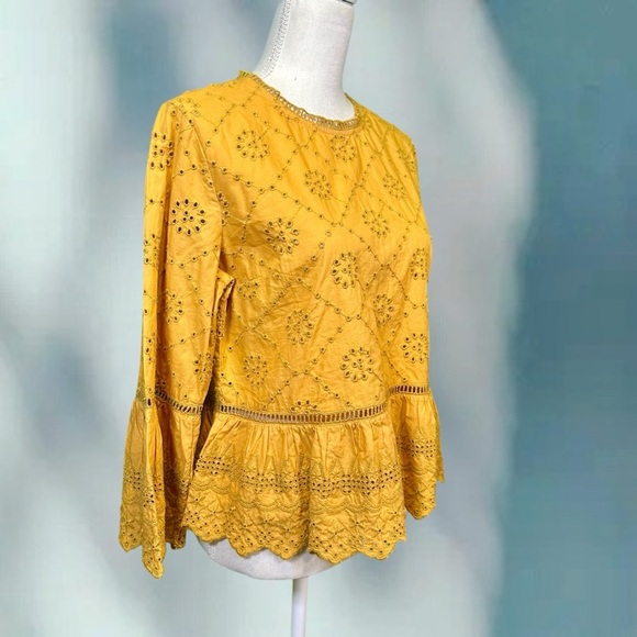 Free People ‘Merci Beaucoup’ Eyelet Top in Golden Yellow Size Medium - Picture 14 of 16